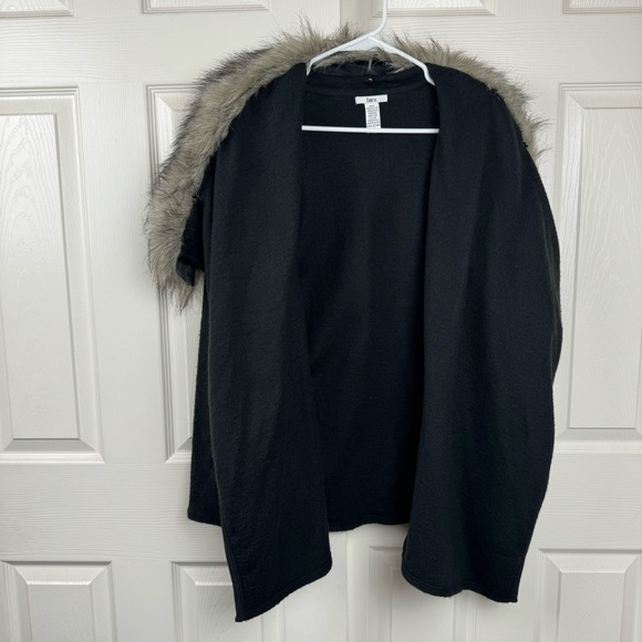 Bar III Cotton Wool Blend Black Cardigan Sweater with removable faux fur Size M - Picture 4 of 9
